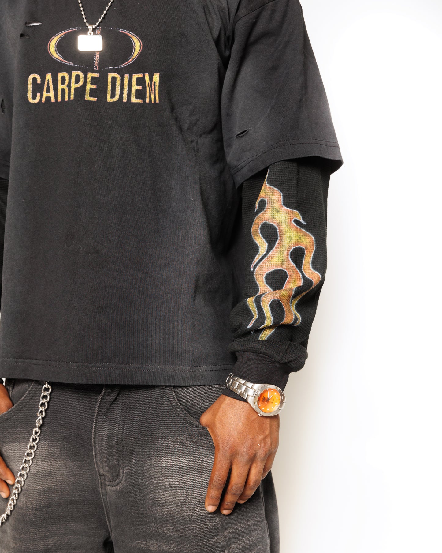 'SCORCHED LAYERS' LONG T (ORANGE)